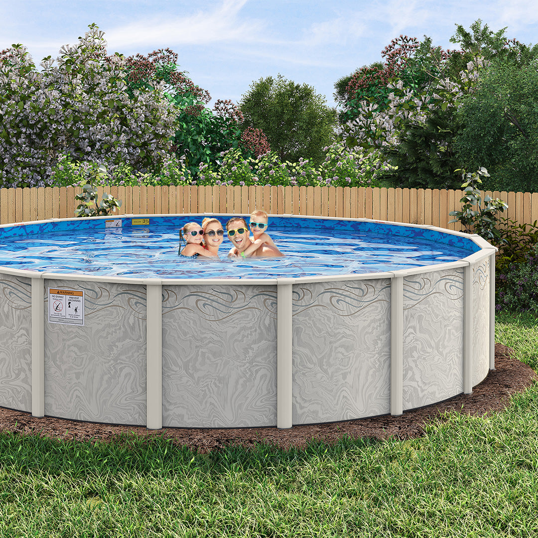 18' Round Silver Interlude 8" Premium Resin Frame Salt Friendly Semi In-Ground Pool Package 54"